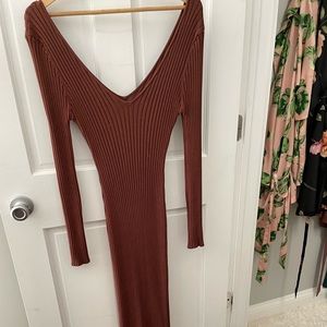 Long Sleeve V Neck Bodycon Dress